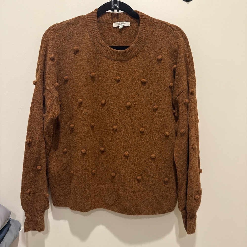 Madewell cognac- Brown Pom-Pom Sweater